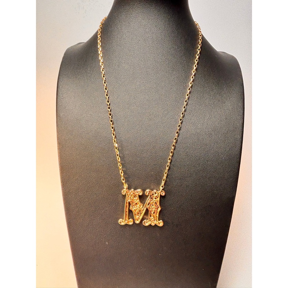 House of Harlow‎ Necklace Gold Initial M Filigree Pendant Statement Jewelry
